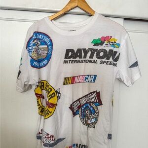 Nascar White Crew Neck Logo Tee with Black Print